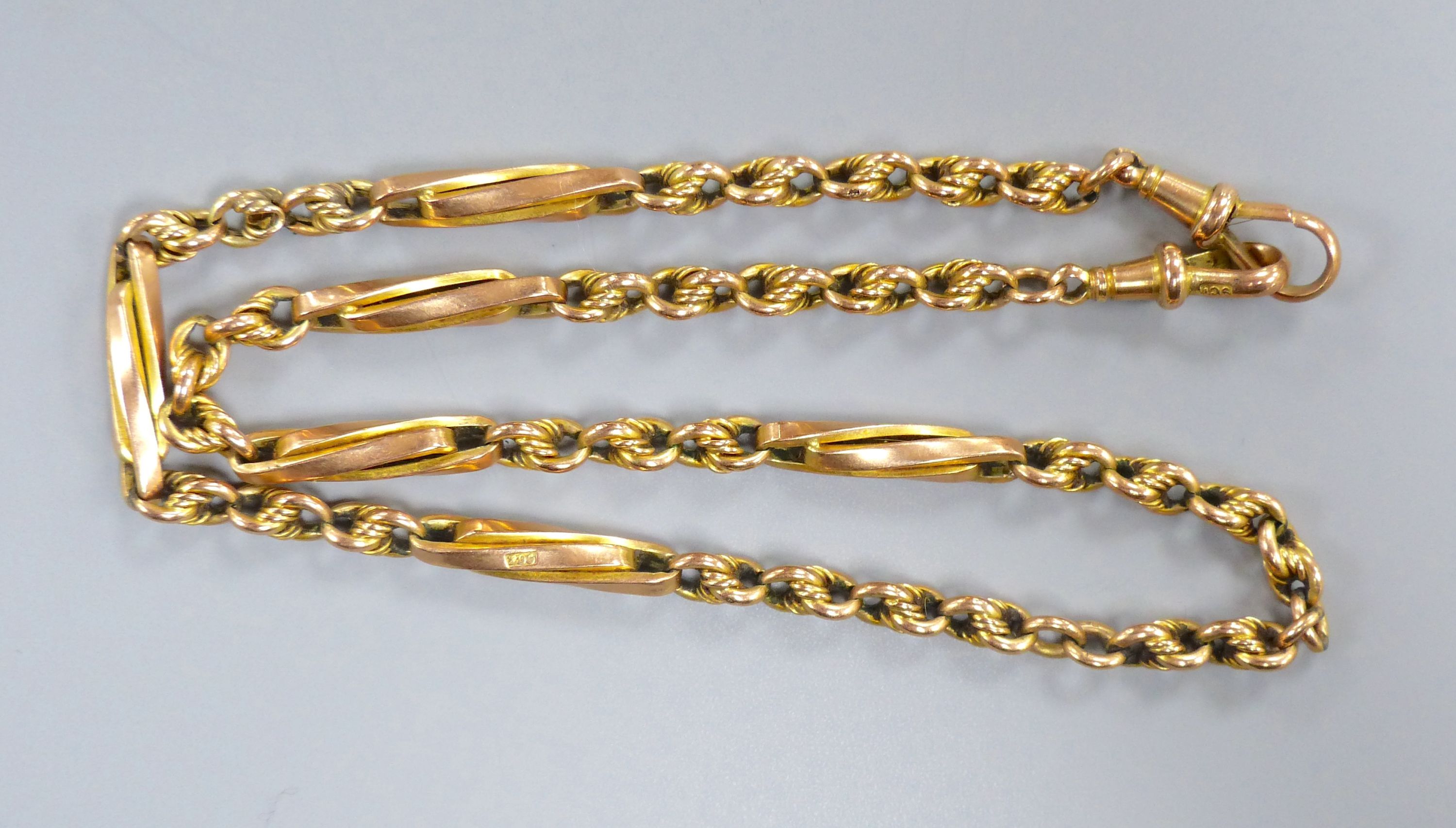 A 9ct gold fancy link necklet, 41cm, 17.2 grams.